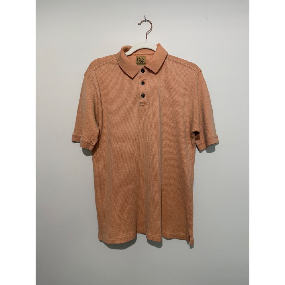 Jos A Bank Mens Silk Cotton Blend Polo Shirt Peach Orange Textured Knit Medium